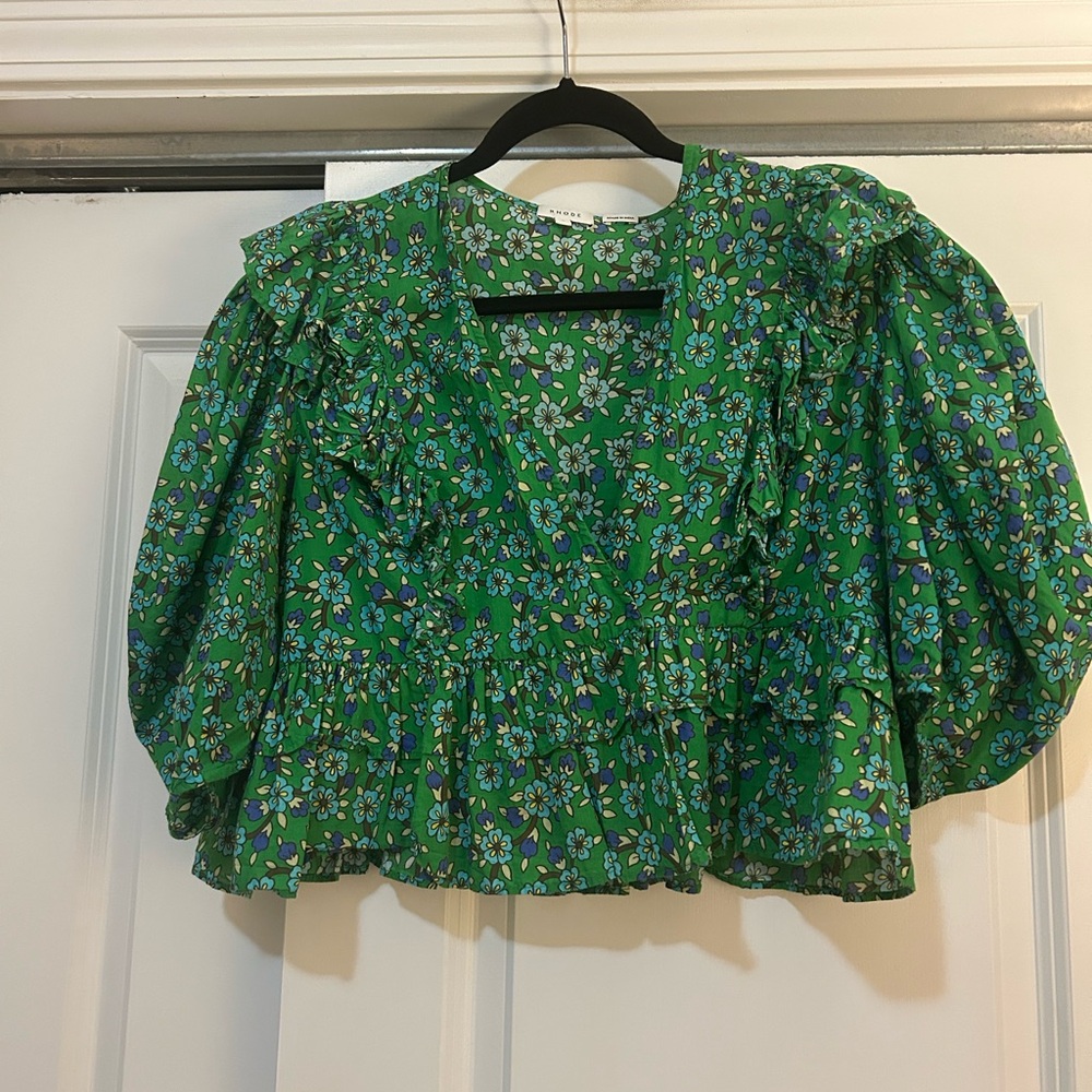 RHODE Green Floral Blouse